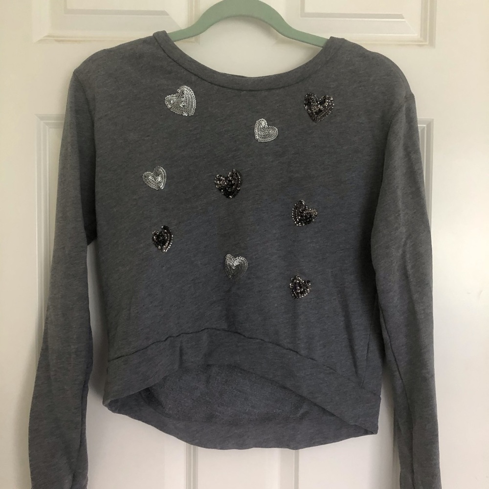 Gray Sweater with Sequin Hearts